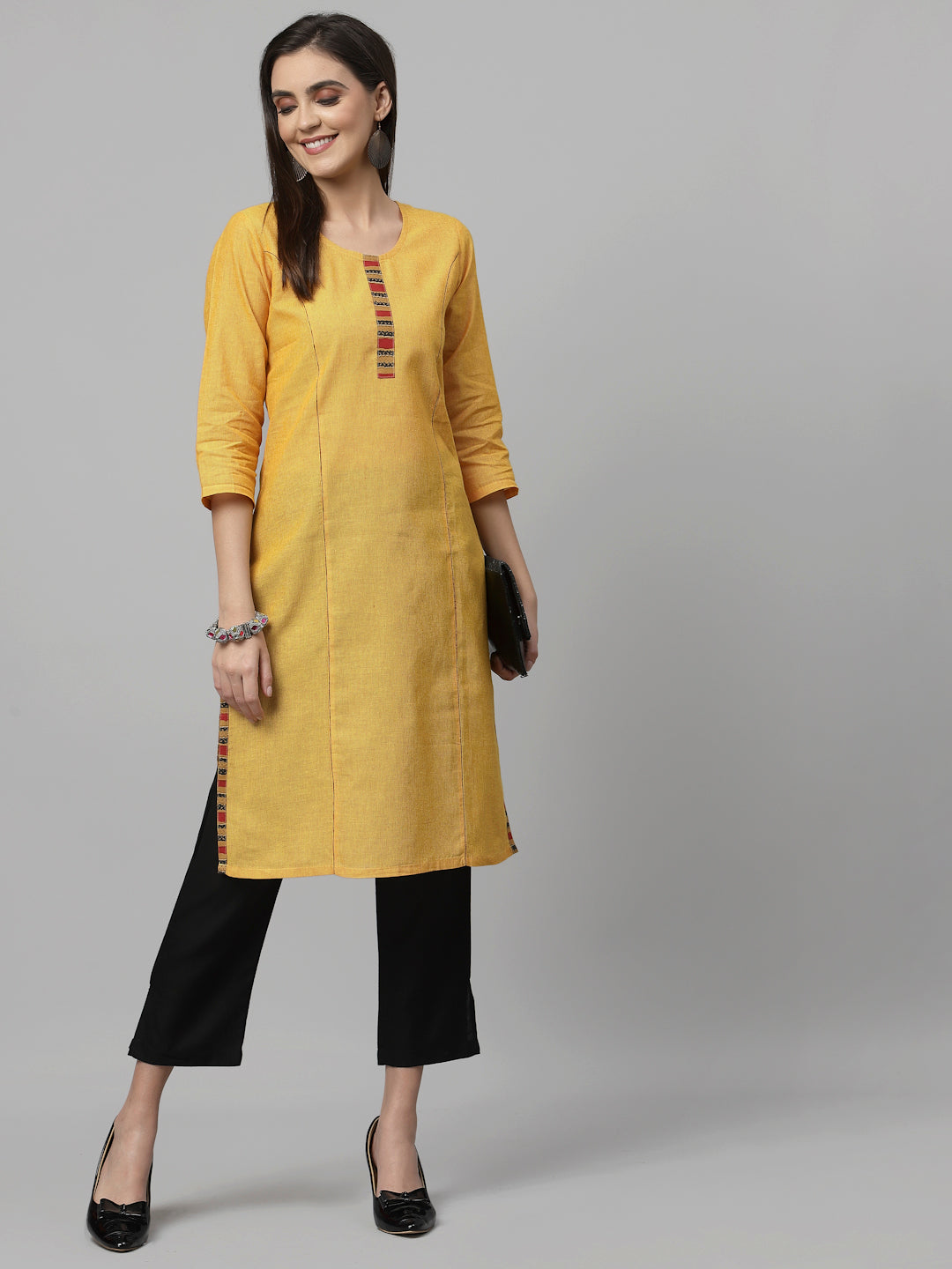 Women Mustard Cotton Striped Kurta - Kashyap Global Lifestyles LLP