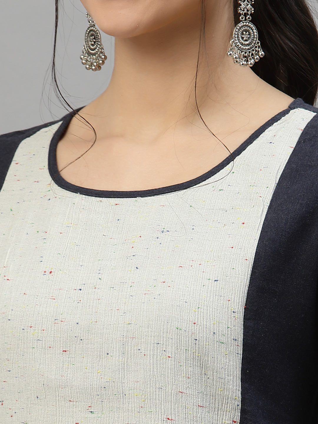 Women Navy Round Neck Flared Kurta - Kashyap Global Lifestyles LLP