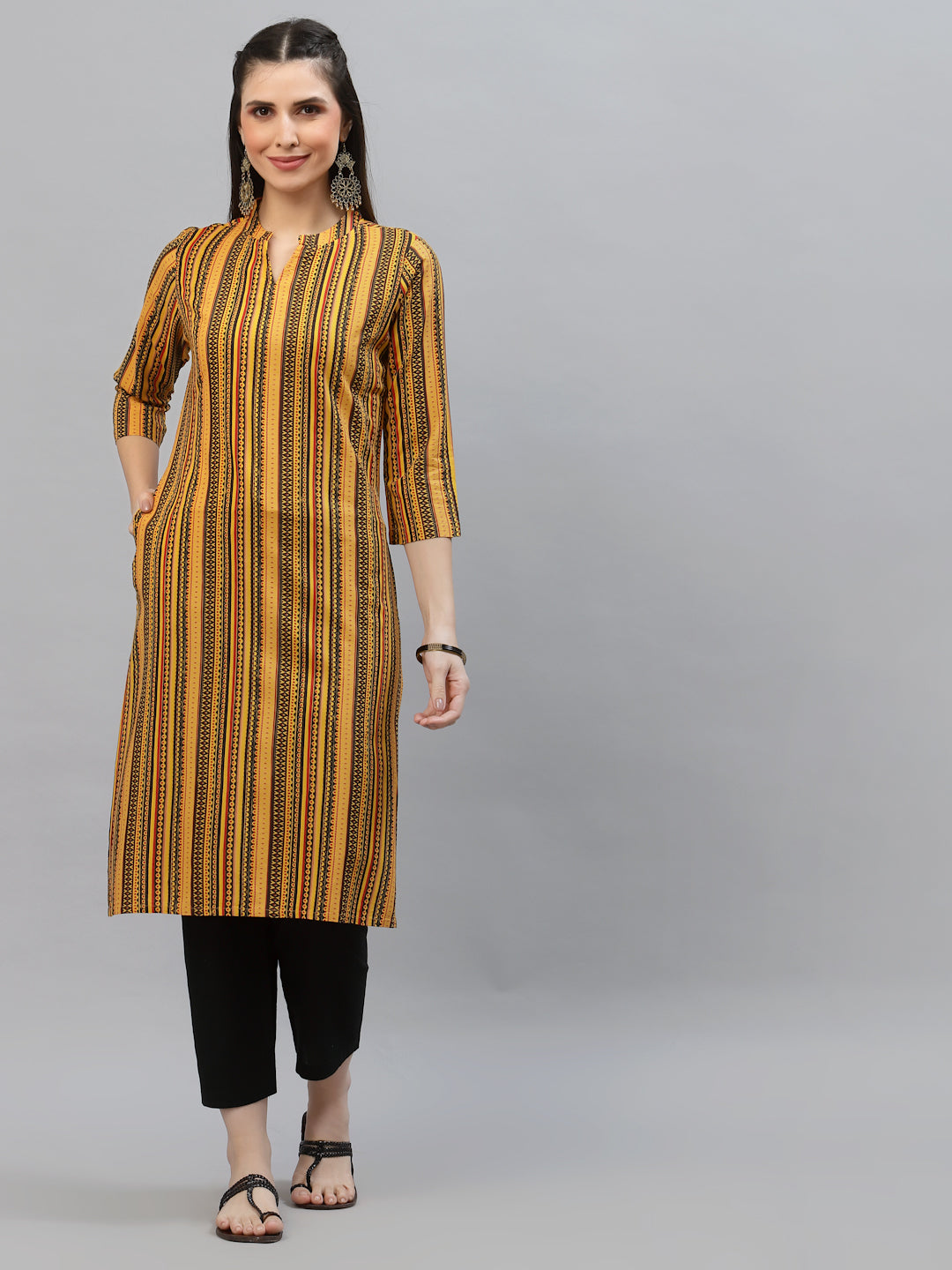Women Yellow Printed Viscose Kurta - Kashyap Global Lifestyles LLP