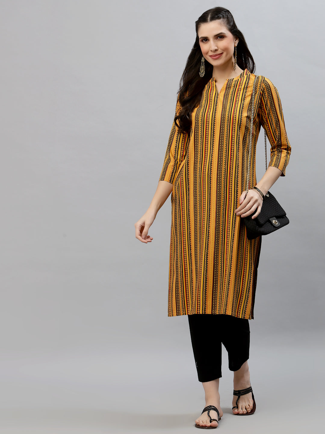 Women Yellow Printed Viscose Kurta - Kashyap Global Lifestyles LLP