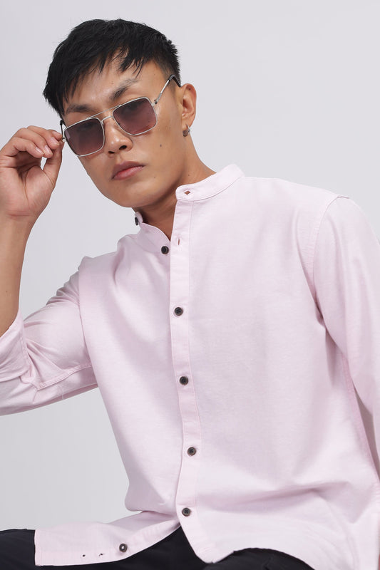 Uri Baby Pink Mandarin Collar Oxford Shirt