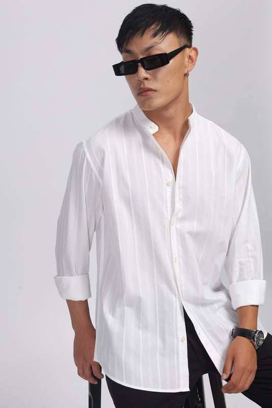 Uri White Striped Mandarin Collar Shirt
