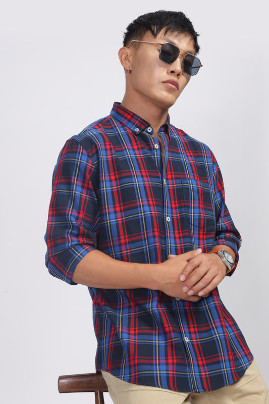 Uri Navy Checked Cotton Casual Shirt