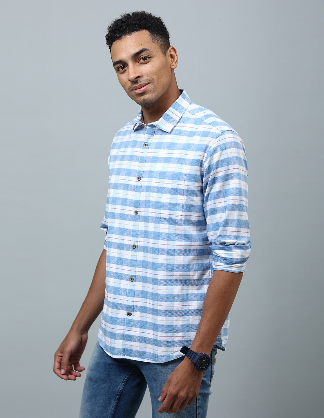 Men Multicolor Dobby Casual Shirt - Kashyap Global Lifestyles LLP
