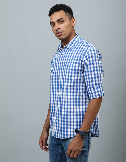 Men Blue Checked Casual Shirt - Kashyap Global Lifestyles LLP