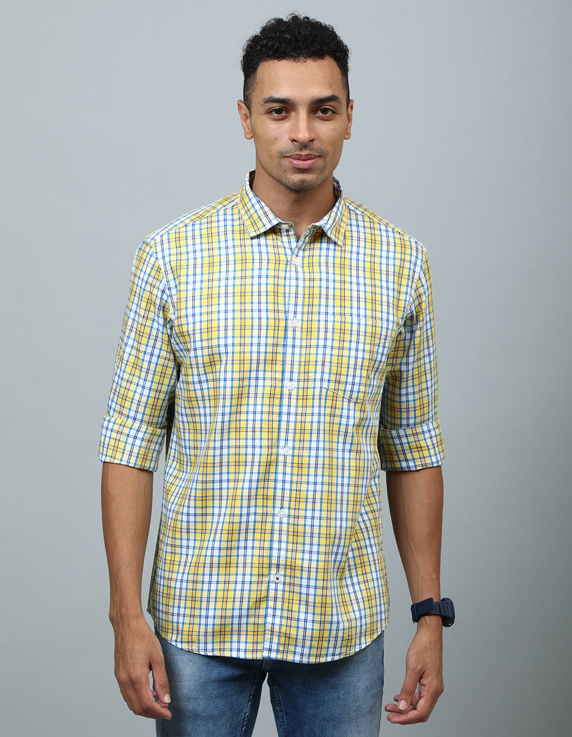 Men Yellow Regular Fit Checked Shirt - Kashyap Global Lifestyles LLP