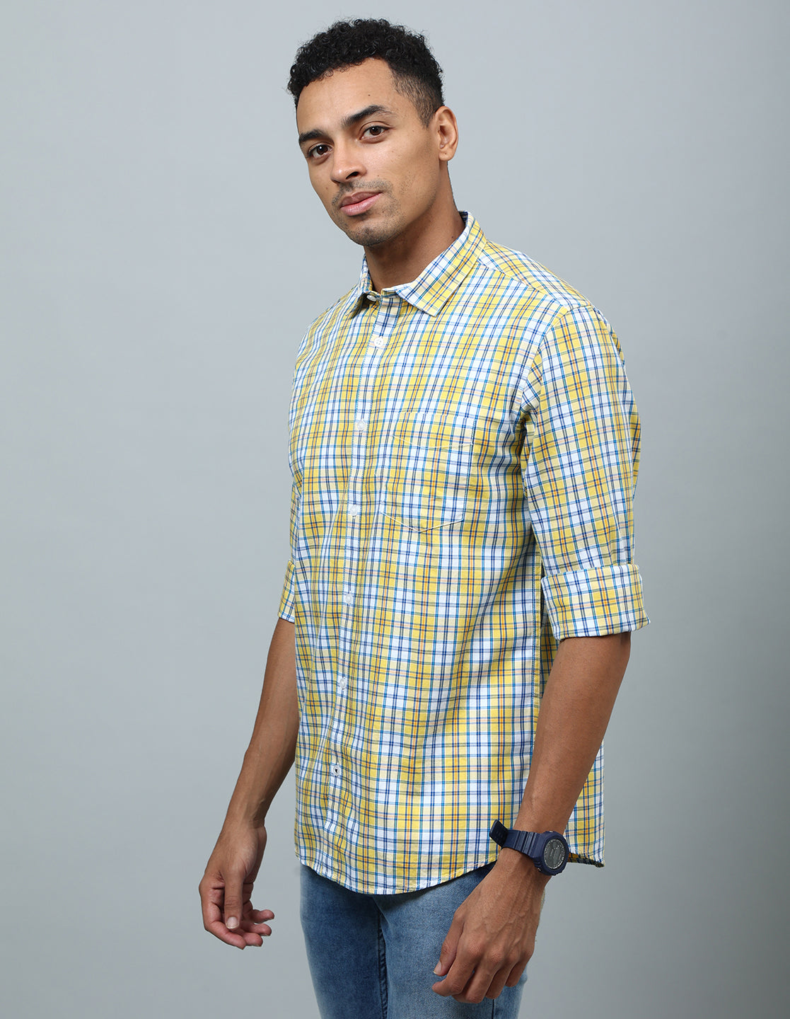 Men Yellow Regular Fit Checked Shirt - Kashyap Global Lifestyles LLP