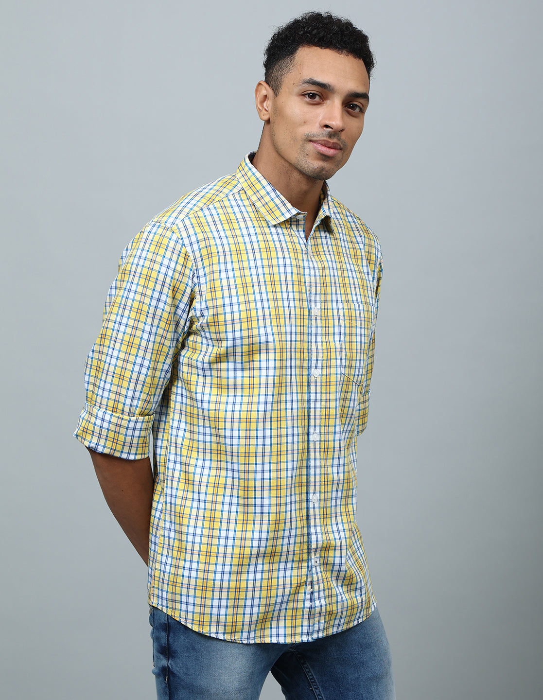 Men Yellow Regular Fit Checked Shirt - Kashyap Global Lifestyles LLP