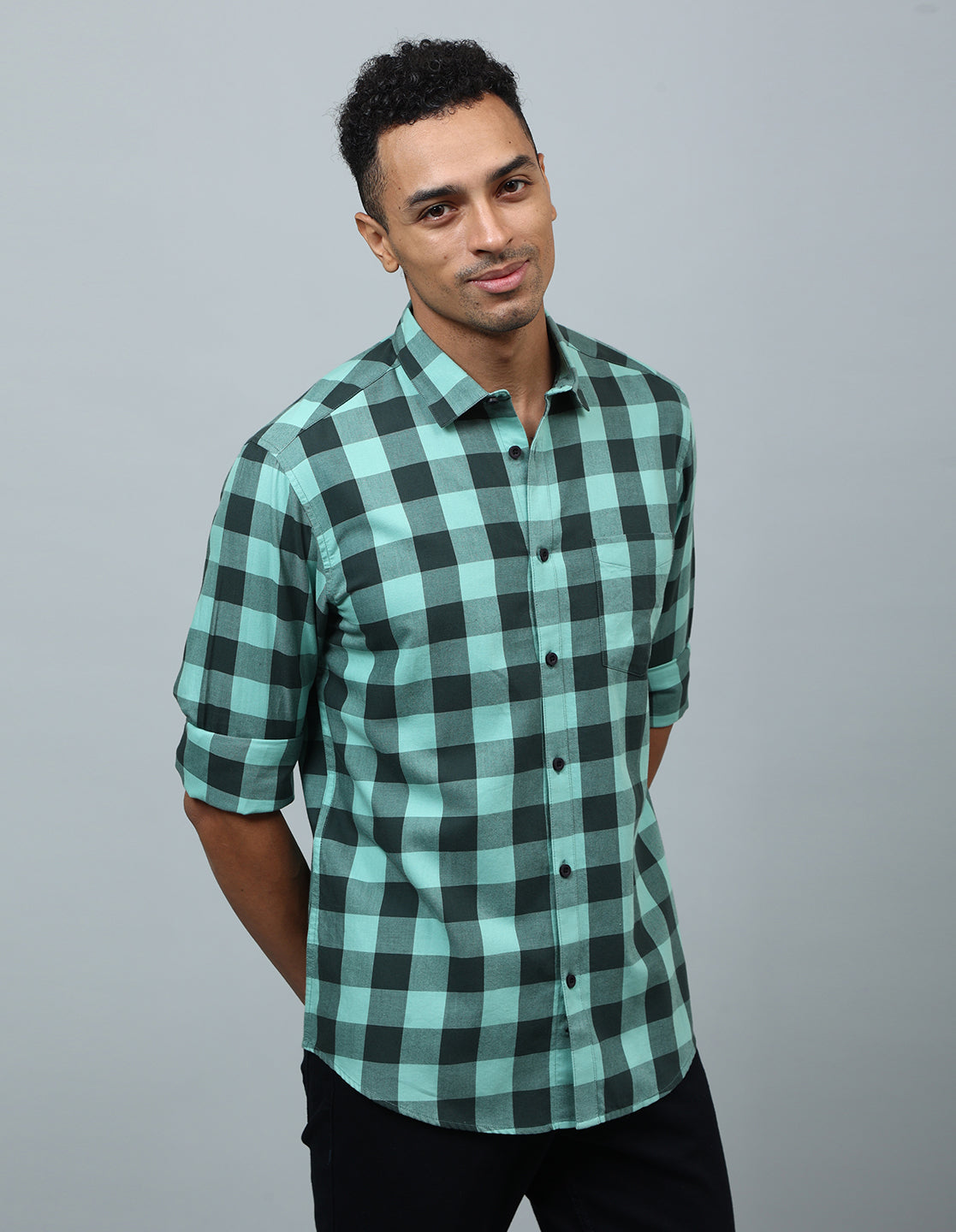 Men Green and Black Checked Casual Shirt - Kashyap Global Lifestyles LLP