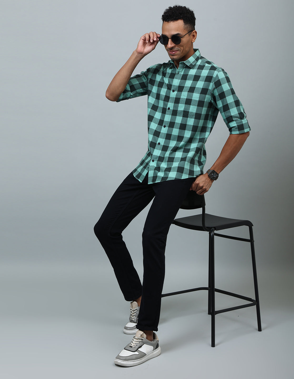 Men Green and Black Checked Casual Shirt - Kashyap Global Lifestyles LLP