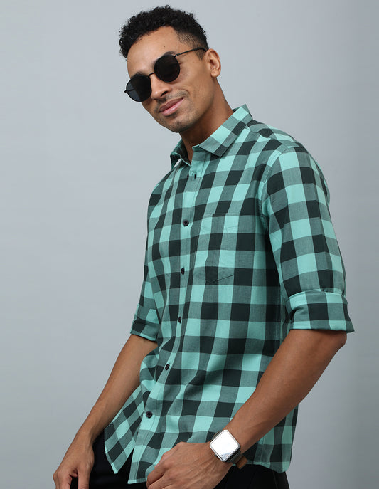 Men Green and Black Checked Casual Shirt - Kashyap Global Lifestyles LLP