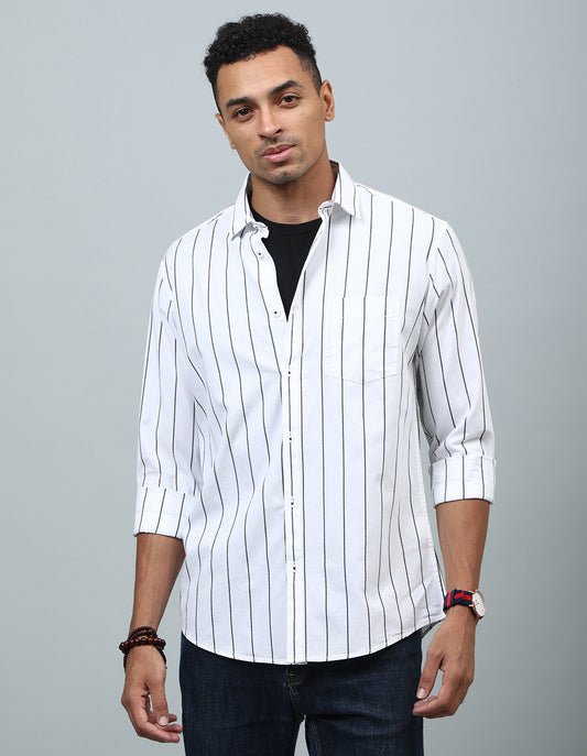 Men White Regular Fit Striped Casual Shirt - Kashyap Global Lifestyles LLP