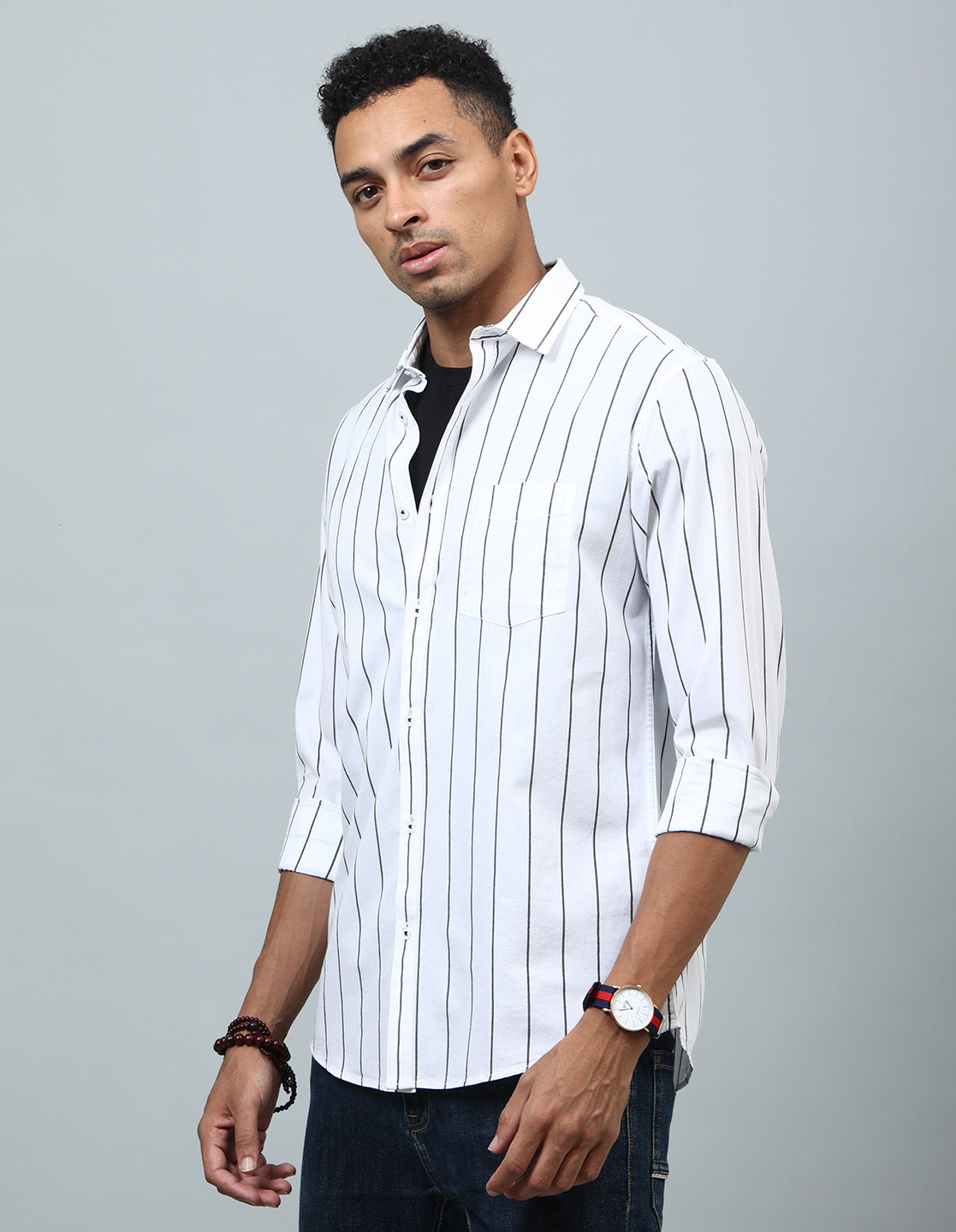 Men White Regular Fit Striped Casual Shirt - Kashyap Global Lifestyles LLP