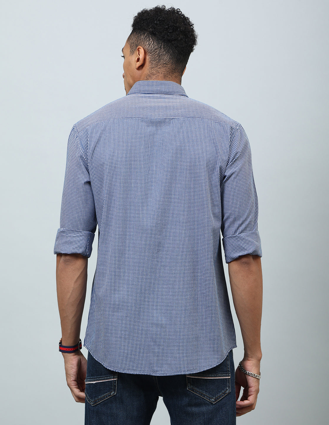 Men Blue Gingam Checked Casual Shirt - Kashyap Global Lifestyles LLP