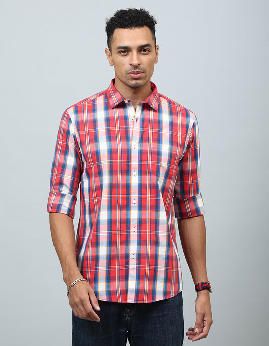 Men Red Checked Regular Fit Casual Shirt - Kashyap Global Lifestyles LLP