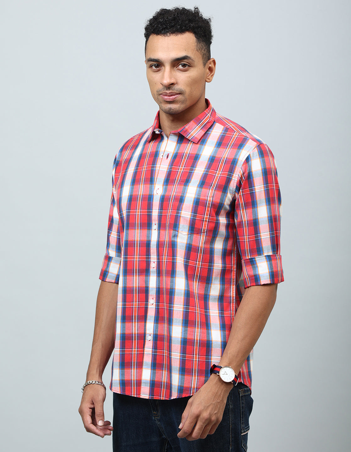 Men Red Checked Regular Fit Casual Shirt - Kashyap Global Lifestyles LLP