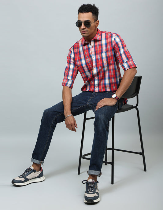 Men Red Checked Regular Fit Casual Shirt - Kashyap Global Lifestyles LLP