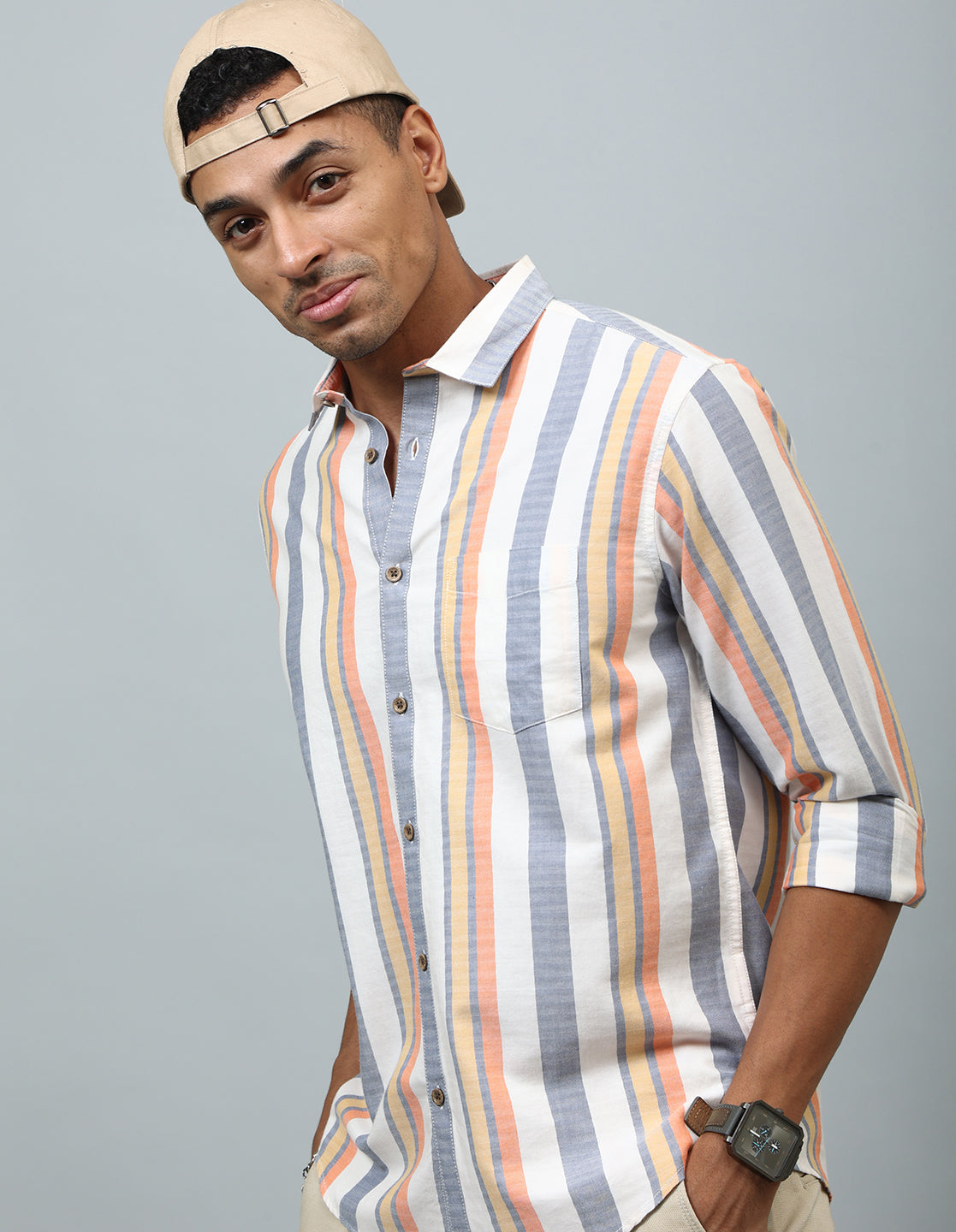 Men Multicolor Striped Cotton Shirt - Kashyap Global Lifestyles LLP