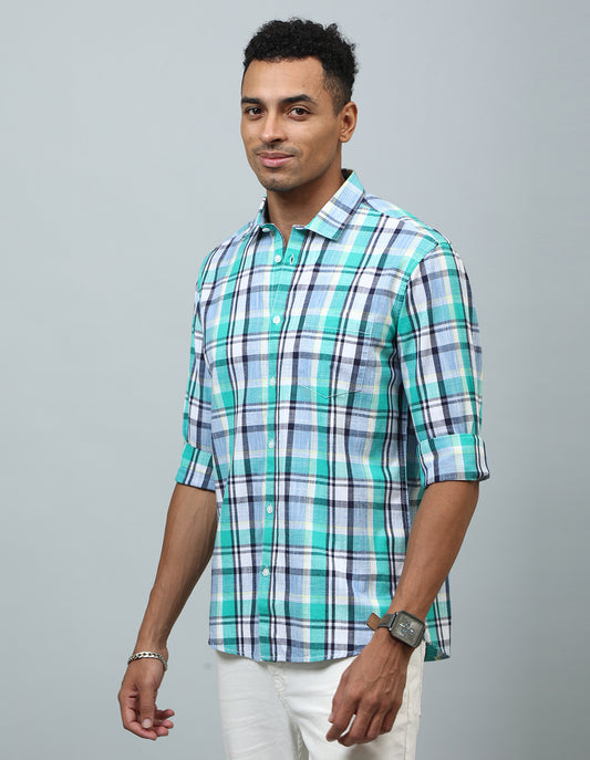 Men Green Checked Regular Fit Casual Shirt - Kashyap Global Lifestyles LLP