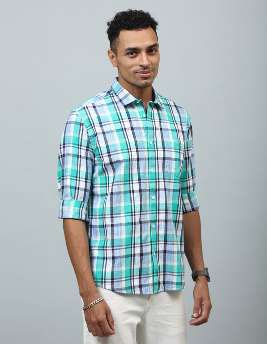 Men Green Checked Regular Fit Casual Shirt - Kashyap Global Lifestyles LLP