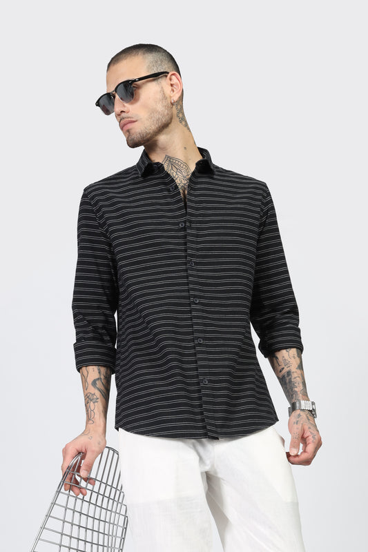 Uri Black Horizontal Stripe Full Sleeve Shirt