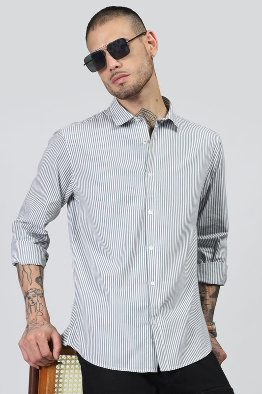 Uri White & Olive Stripe Full Sleeve Shirt