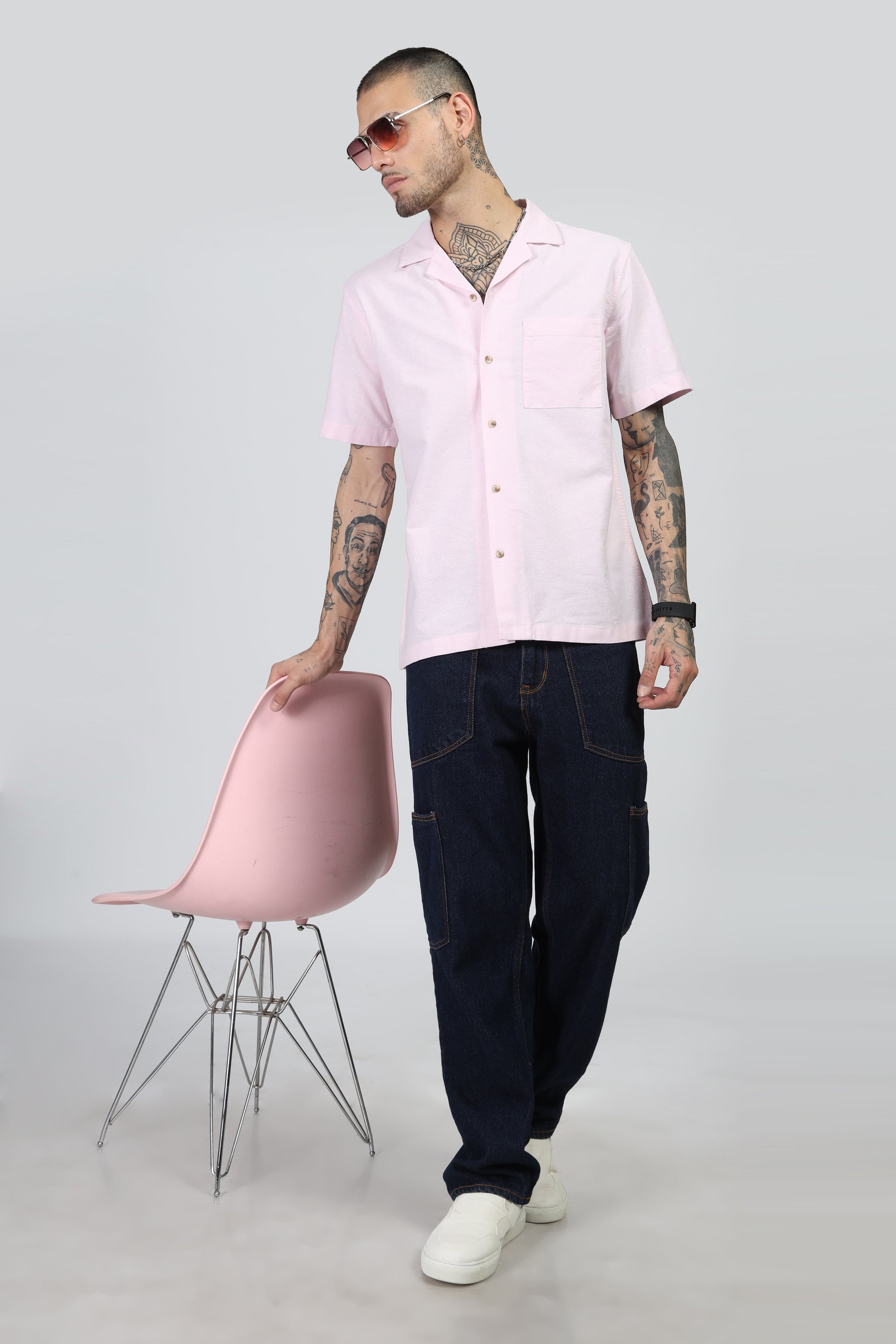 Uri Cuban Collar Pink Oxford Shirt - Kashyap Global Lifestyles LLP