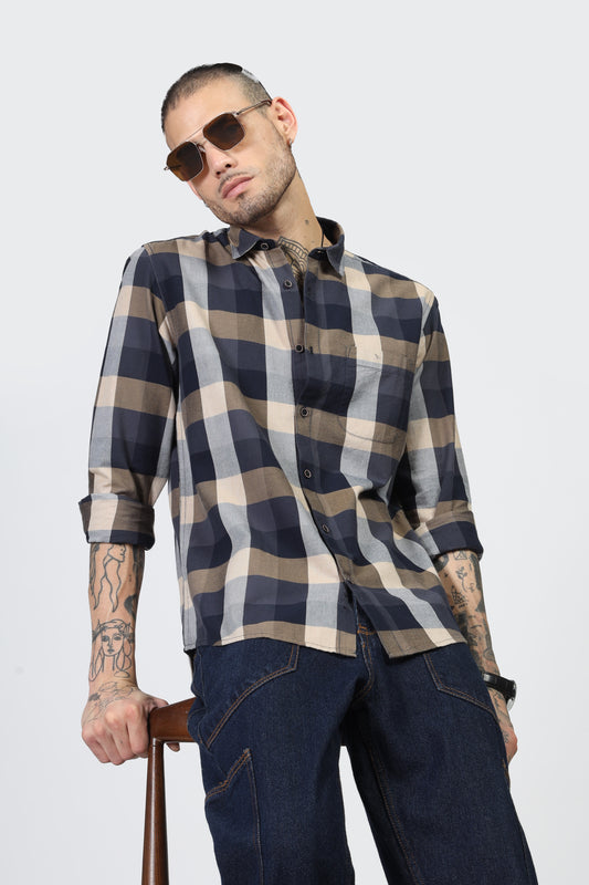 Uri Men Navy Flannel Checks Cotton Shirt