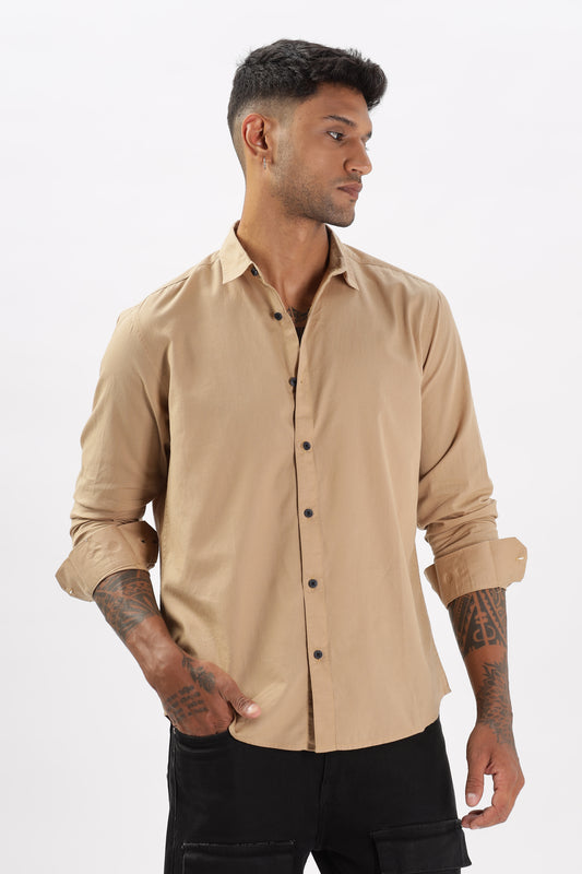 Uri Men Khaki Dobby Textured Casual Shirt