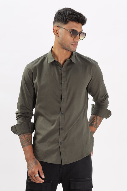 Uri Men Olive Dobby Textured Casual Shirt