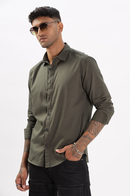 Uri Men Olive Dobby Textured Casual Shirt