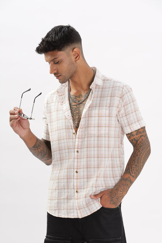 Uri Cream Seersucker Casual Shirt