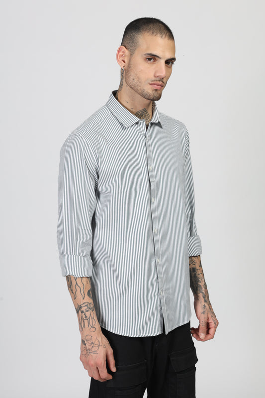 Uri White & Olive Stripe Full Sleeve Shirt