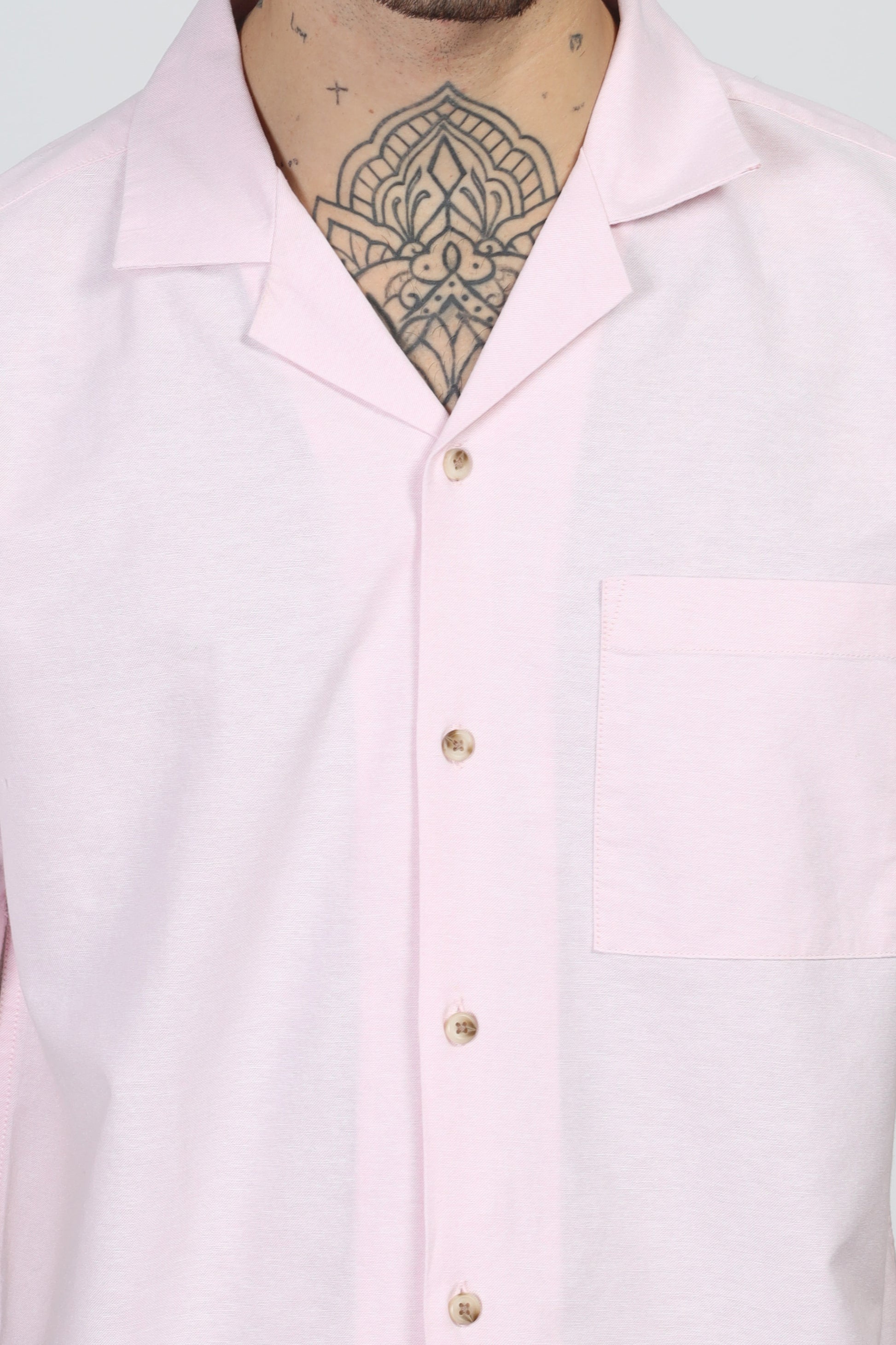 Uri Cuban Collar Pink Oxford Shirt - Kashyap Global Lifestyles LLP