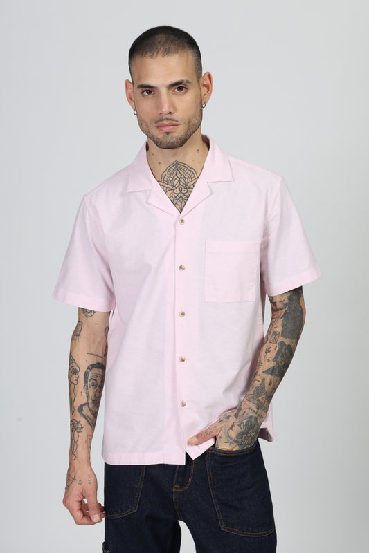 Uri Cuban Collar Pink Oxford Shirt - Kashyap Global Lifestyles LLP