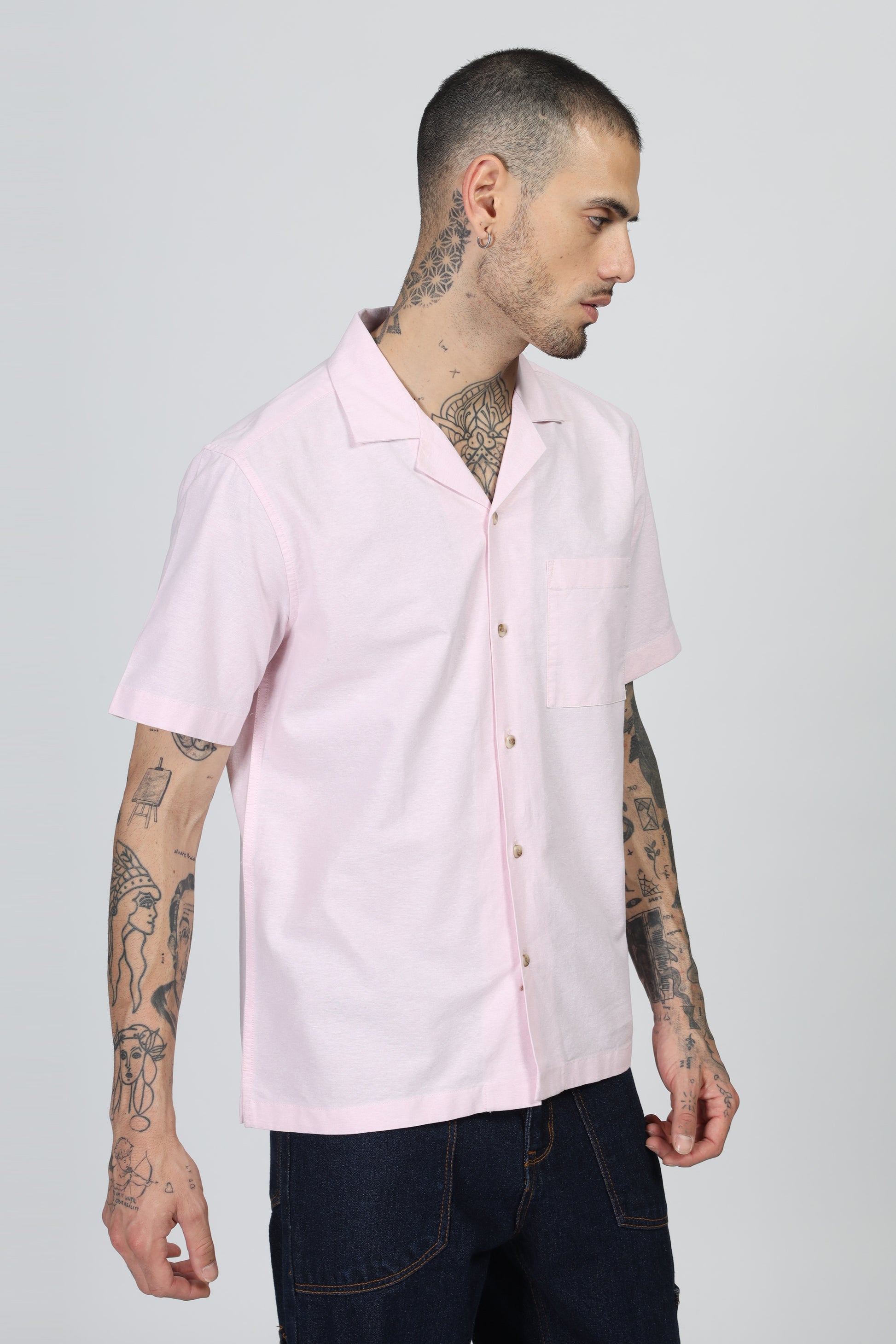 Uri Cuban Collar Pink Oxford Shirt - Kashyap Global Lifestyles LLP