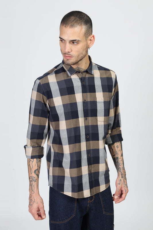 Uri Men Navy Flannel Checks Cotton Shirt