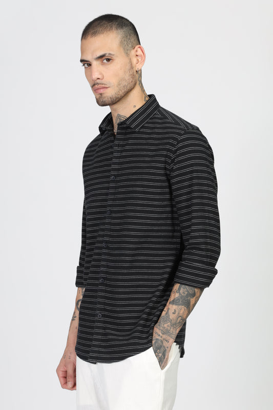 Uri Black Horizontal Stripe Full Sleeve Shirt