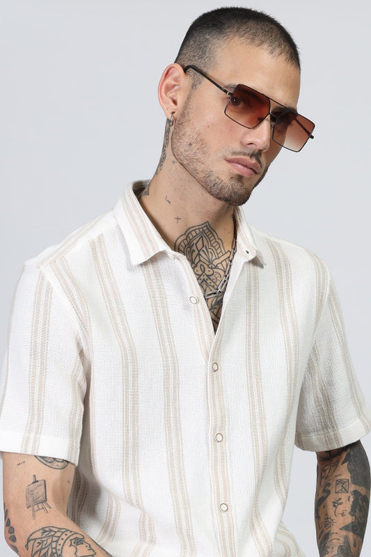 Uri Beige Matte Weave Half Sleeve Shirt