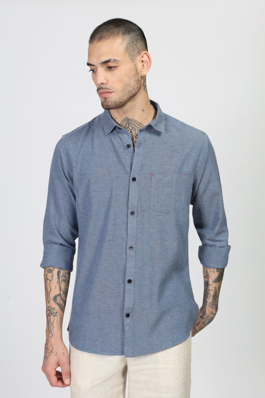 Uri Blue Solid Spread Collar Shirt