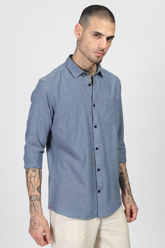 Uri Blue Solid Spread Collar Shirt