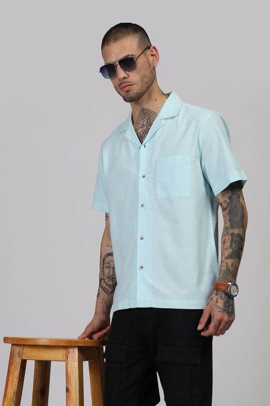 Uri Cuban Collar Turquoise Oxford Shirt - Kashyap Global Lifestyles LLP