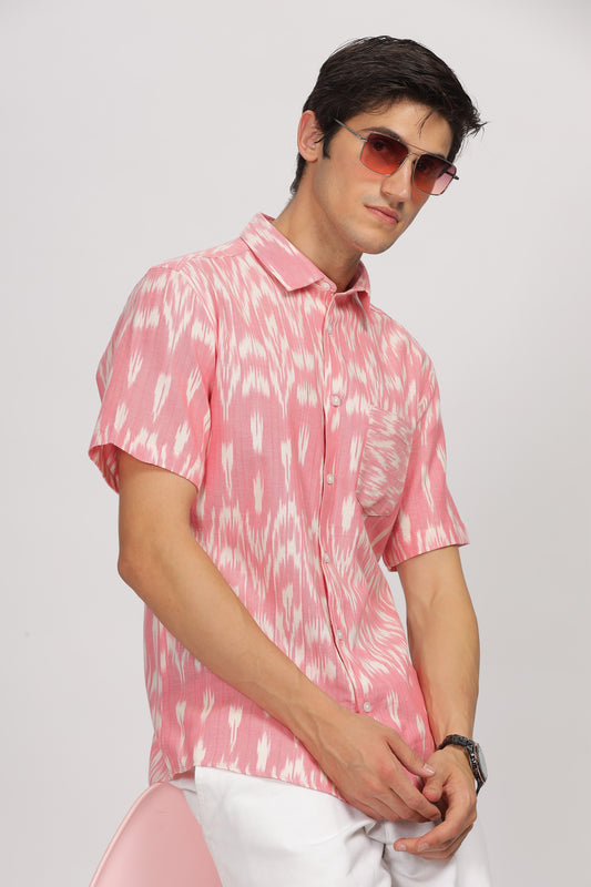 Uri Pink Jacquard Regular Fit Casual Shirt