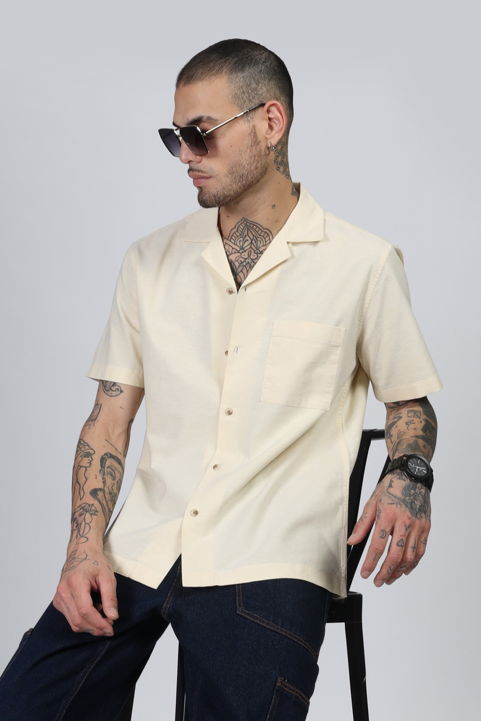 Uri Cuban Collar Yellow Oxford Shirt - Kashyap Global Lifestyles LLP