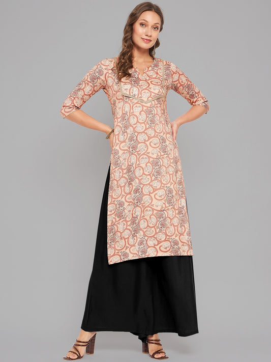 Women Brown Printed Straight Kurta - Kashyap Global Lifestyles LLP