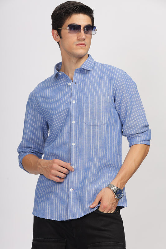 Uri Blue Linen Striped Full Sleeve Shirt