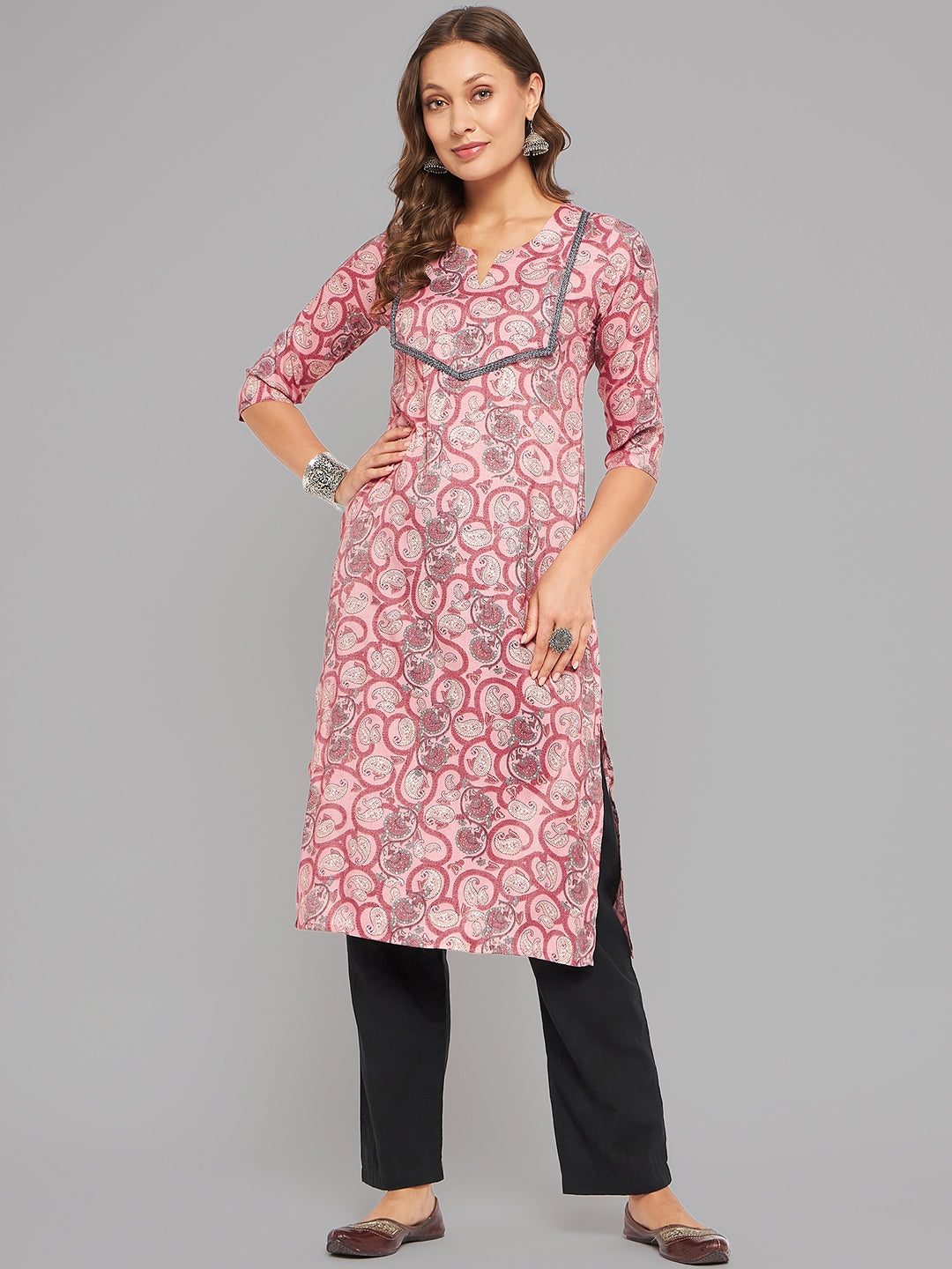 Women Pink Printed Straight Kurta - Kashyap Global Lifestyles LLP