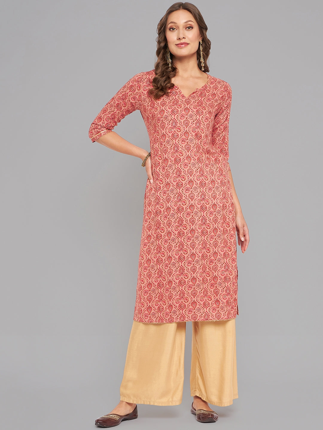 Women Pink Kurta With Lace - Kashyap Global Lifestyles LLP