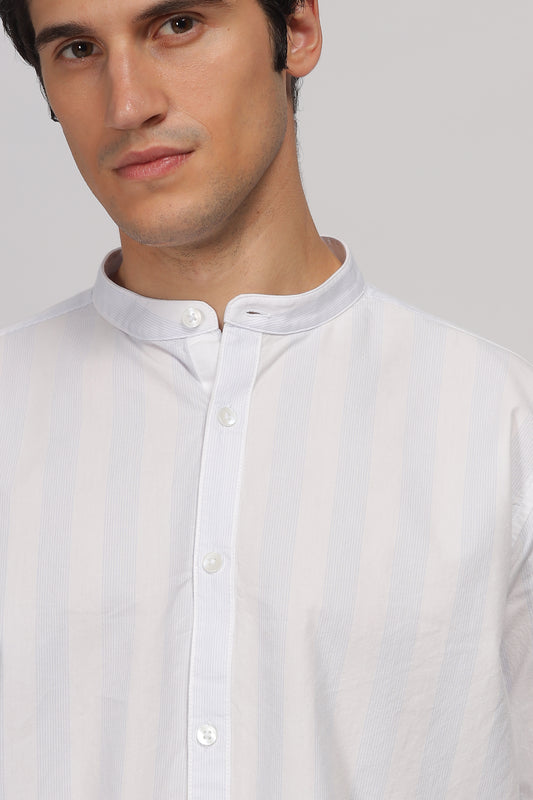 Uri Mandarin Collar Off White Shirt