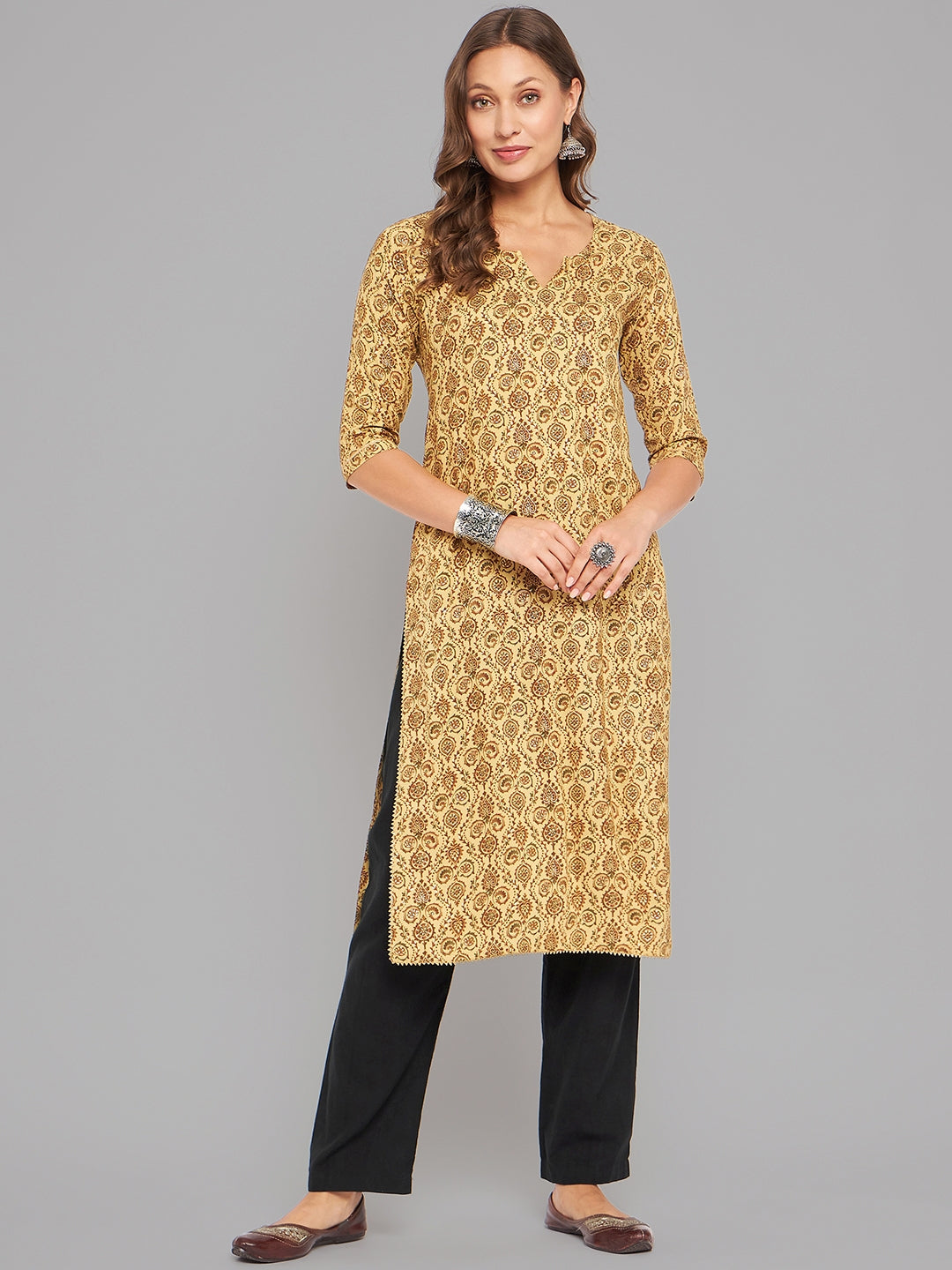 Women Mustard Kurta With Lace - Kashyap Global Lifestyles LLP